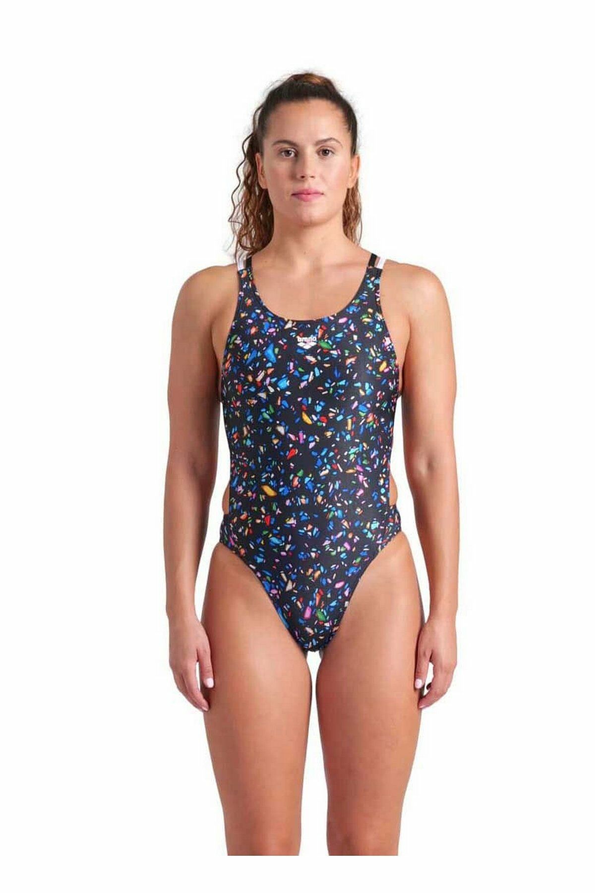 Arena Women's Arena Confetti Swimsuit Swim Tech Multi Bayan Yüzücü Mayo Siyah 009071551 40