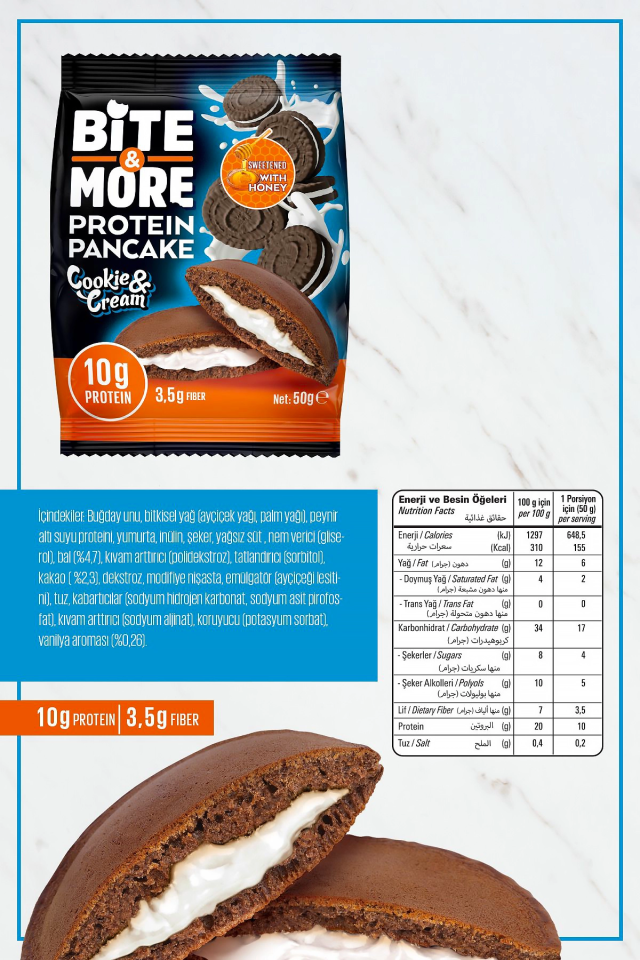 Bite & More Protein Pancake Cookie & Cream 50g x 12 Adet