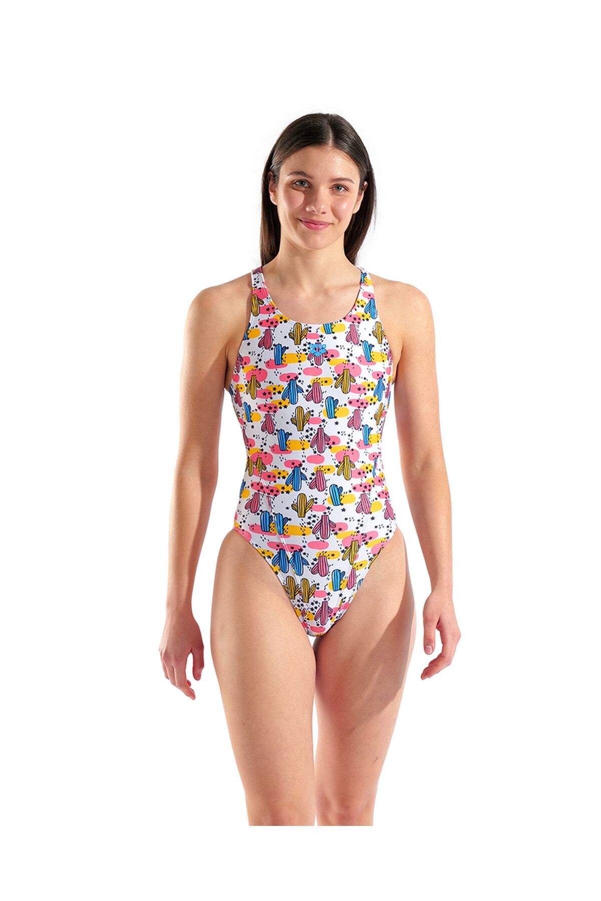 Arena Women's Desert Swimsuit Swim Tech Back Bayan Yüzücü Mayo Beyaz/Desenli 010213101