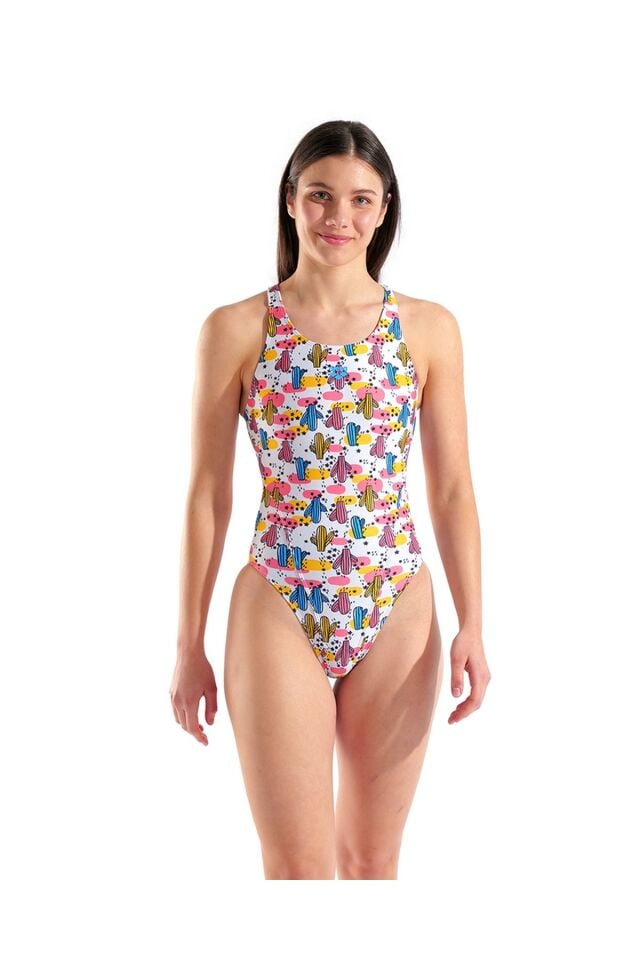 Arena Women's Desert Swimsuit Swim Tech Back Bayan Yüzücü Mayo Beyaz/Desenli 010213101