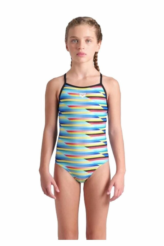 Arena Girl's Arena Racing Stripe Swimsuit Lightdrop Back Kız Çocuk Yüzücü Mayo Renkli 009006550