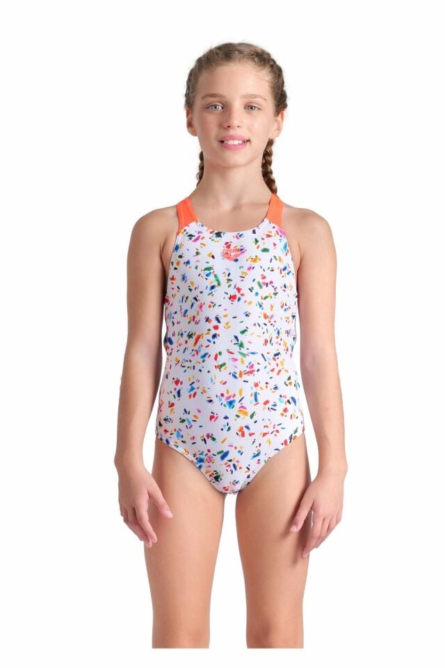 Arena Girl's Arena Confetti Swimsuit Swim Pro Back Kız Çocuk Yüzücü Mayo Beyaz 009089750