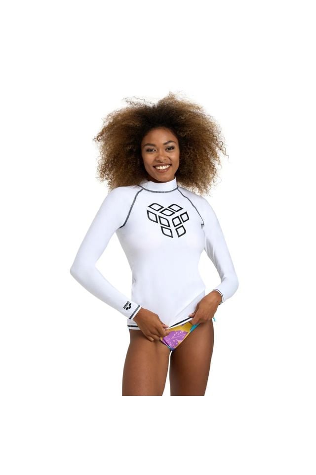 Arena Women's Rash Vest L/S Graphic Bayan Güneş Korumalı Tişört Beyaz S Beden 006289150