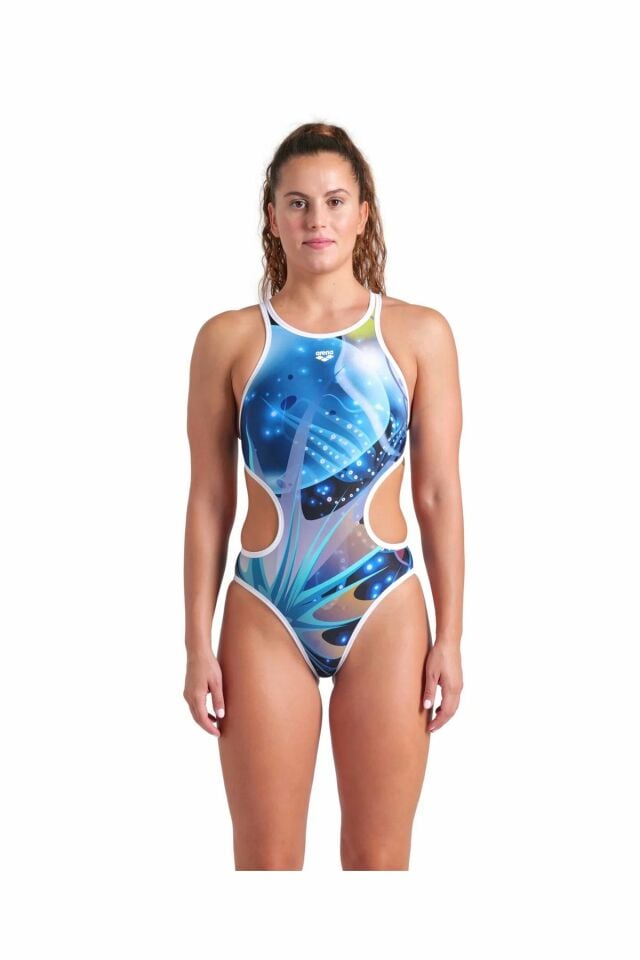 Arena Women's Arena One Print Swimsuit Tech Back Bayan Yüzücü Mayo Siyah 008835150