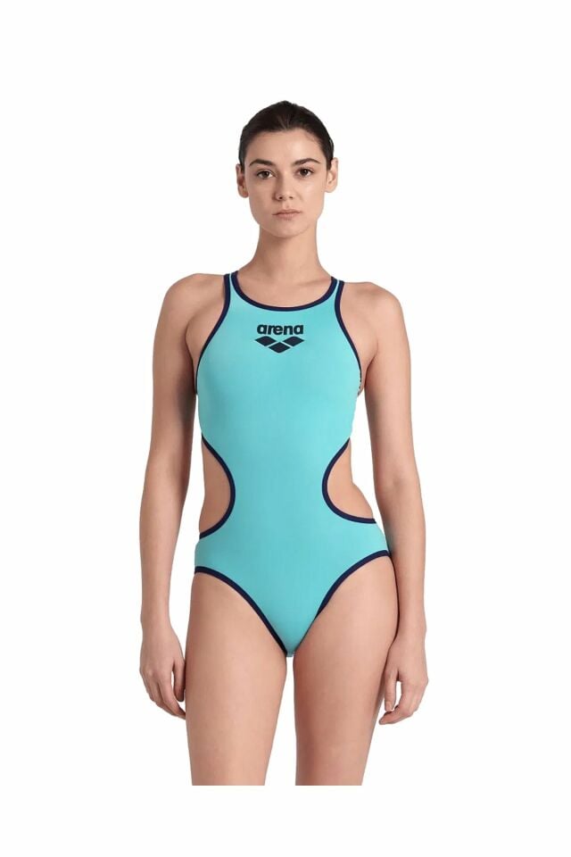 Arena Women's One Biglogo One Piece Bayan Yüzücü Mayo Mavi 001198840