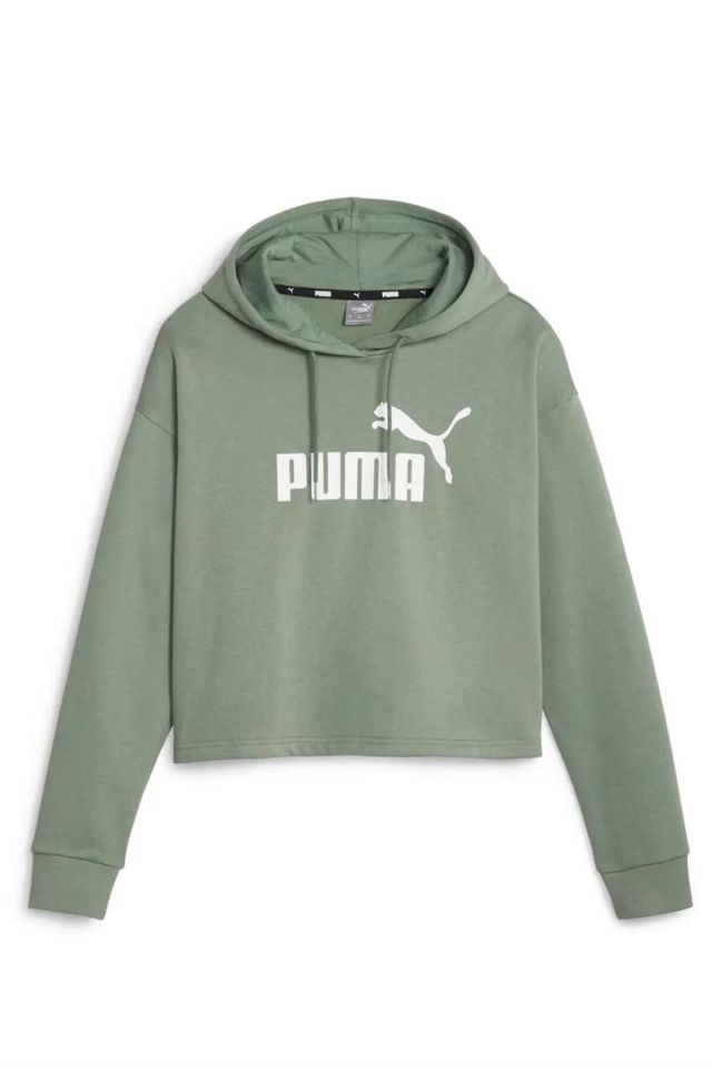 Puma ESS Cropped Logo Hoodie FL Eucalyptus Bayan Kapüşonlu Sweatshirt Yeşil 58686948