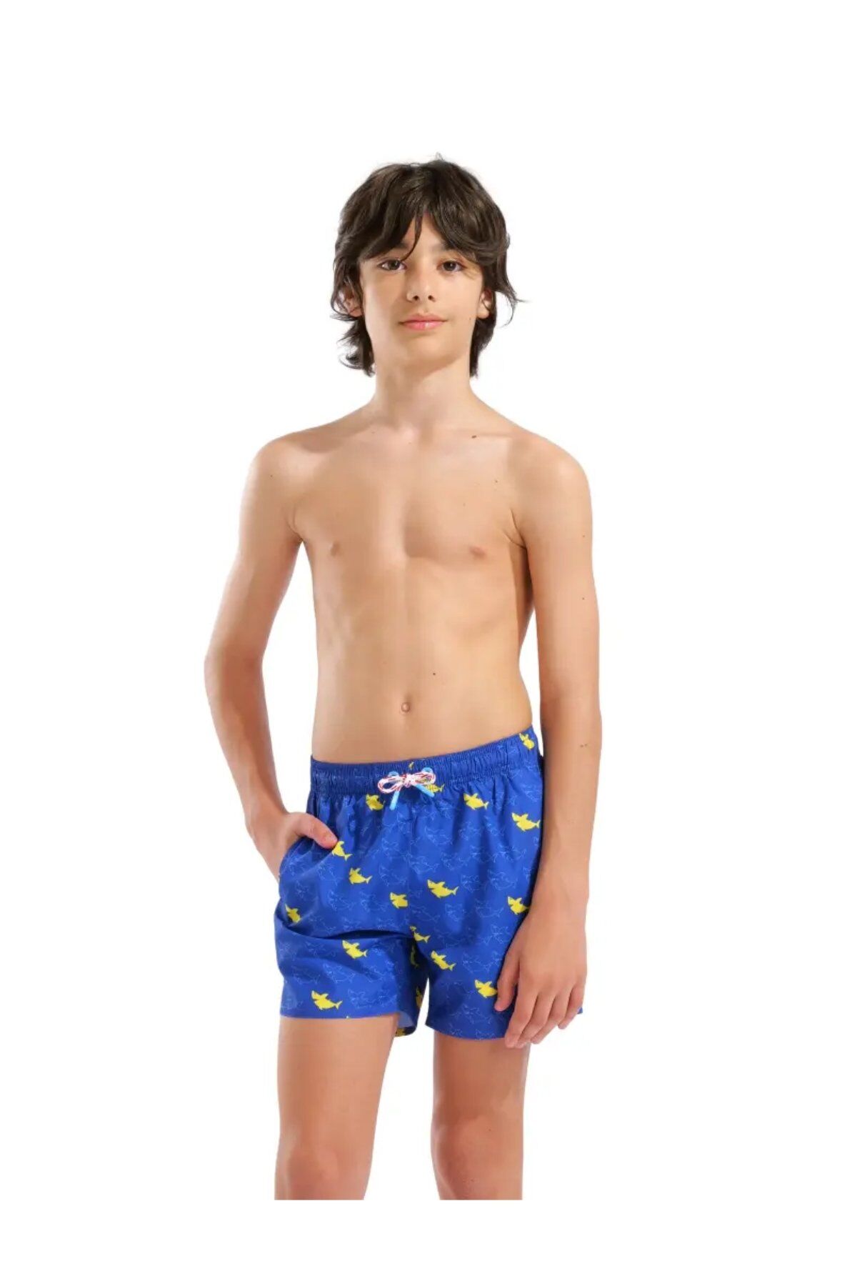 Arena Boy's Water Prints Beach Boxer AO Çocuk Plaj Şort Mavi 007186830