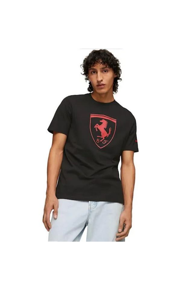 Puma Ferrari Race Tonal Big Shield Tee Puma-Black Unisex Günlük Tişört Siyah 62095101