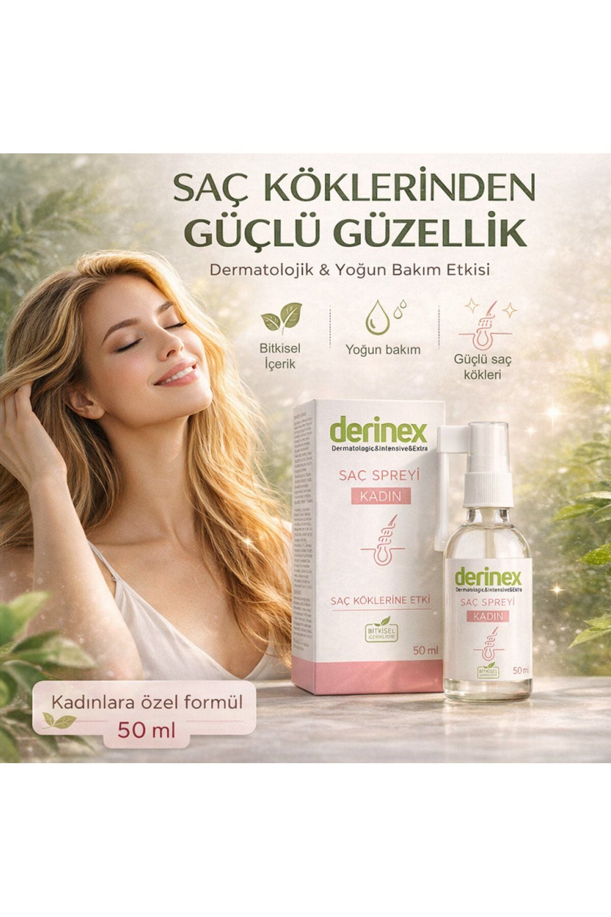 Derinex Kadın Saç Spreyi (Saç Dökülmesine Etkili) 50ml