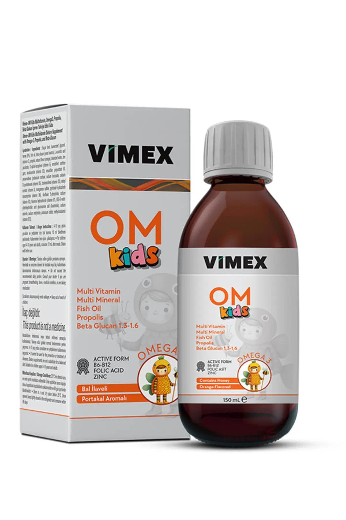 Vimex OM Kids Çocuklar İçin Omega3 Şurup Bal & Portakal 150ml