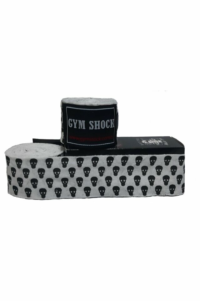 Gym Shock Beyaz Zemin Küçük Kurukafa 5 m Boks Bandajı