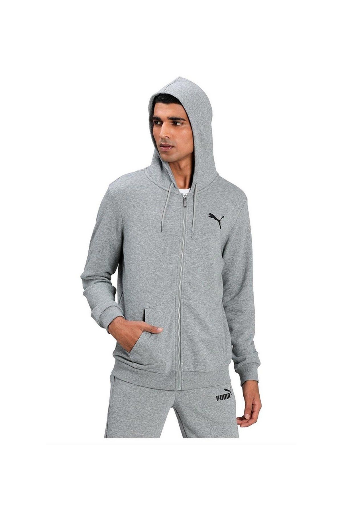 Puma ESS Small Logo FZ Hoodie TR Medium Gray Heather-Cat Erkek Sweatshirt Gri 58670453 2XL