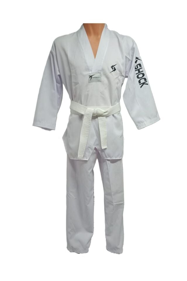 Shock Fight Taekwondo Kıyafeti Fitilli Beyaz Yaka 130