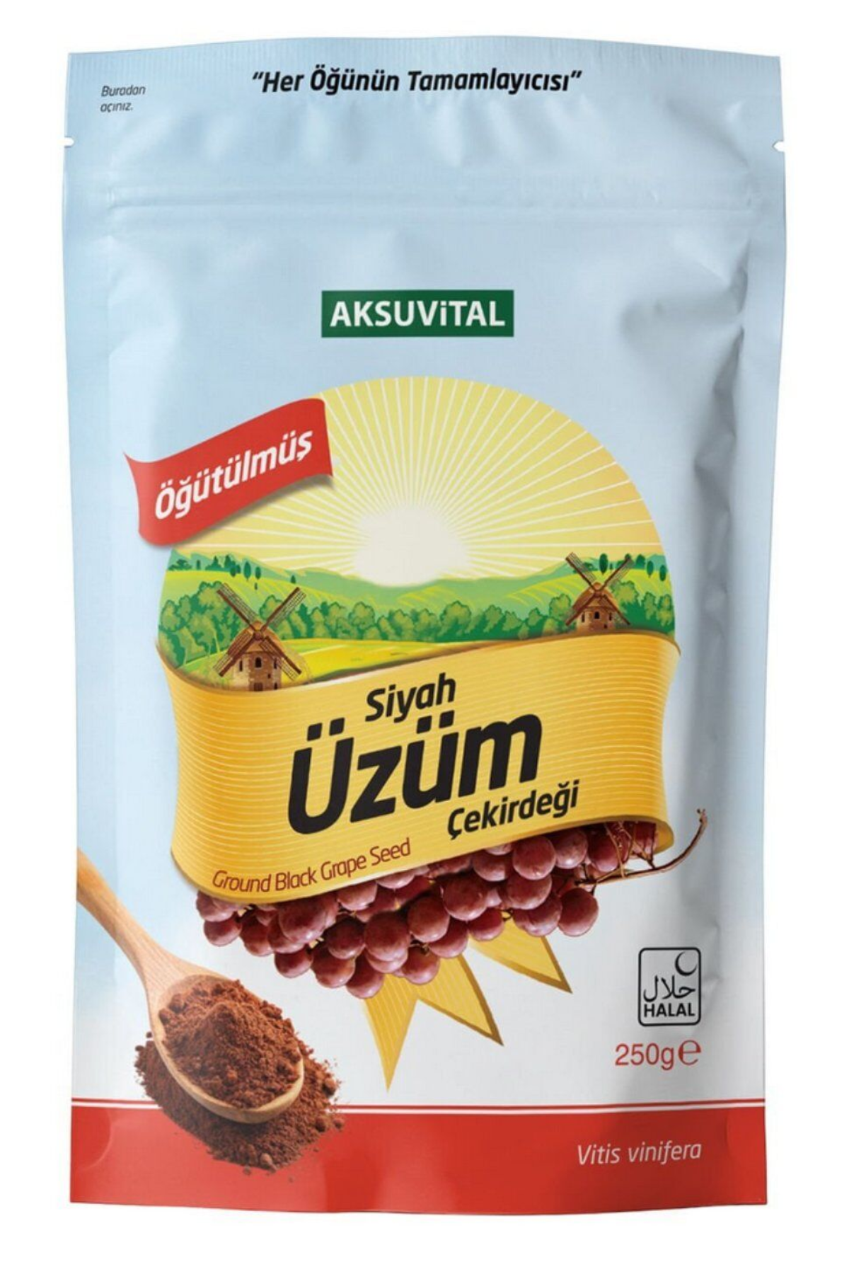AksuVital Öğütülmüş Siyah Üzüm Çekirdeği Doypack 250g