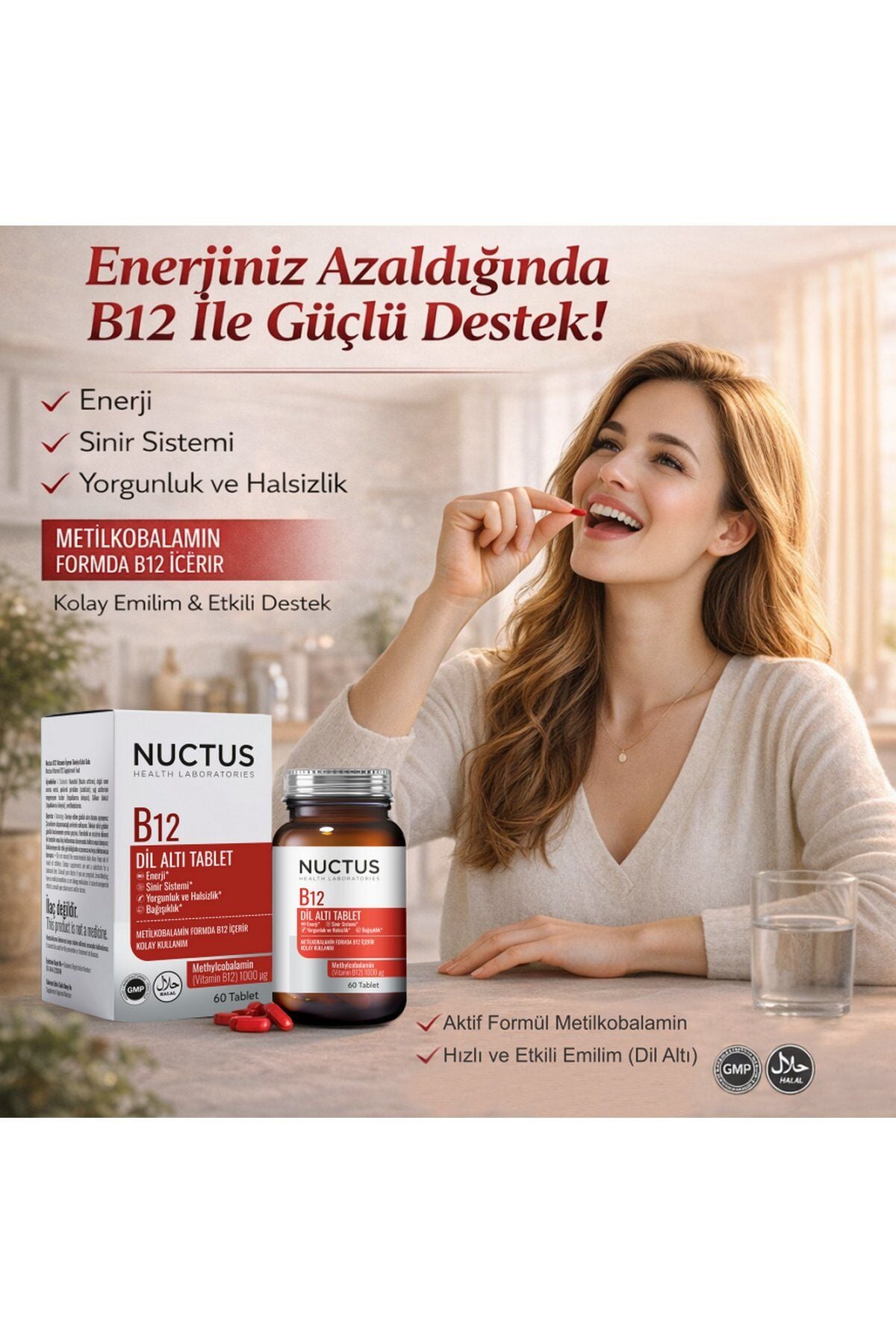 Nuctus B12 Dil Altı Vitamin B12 1000mg 60 Tablet