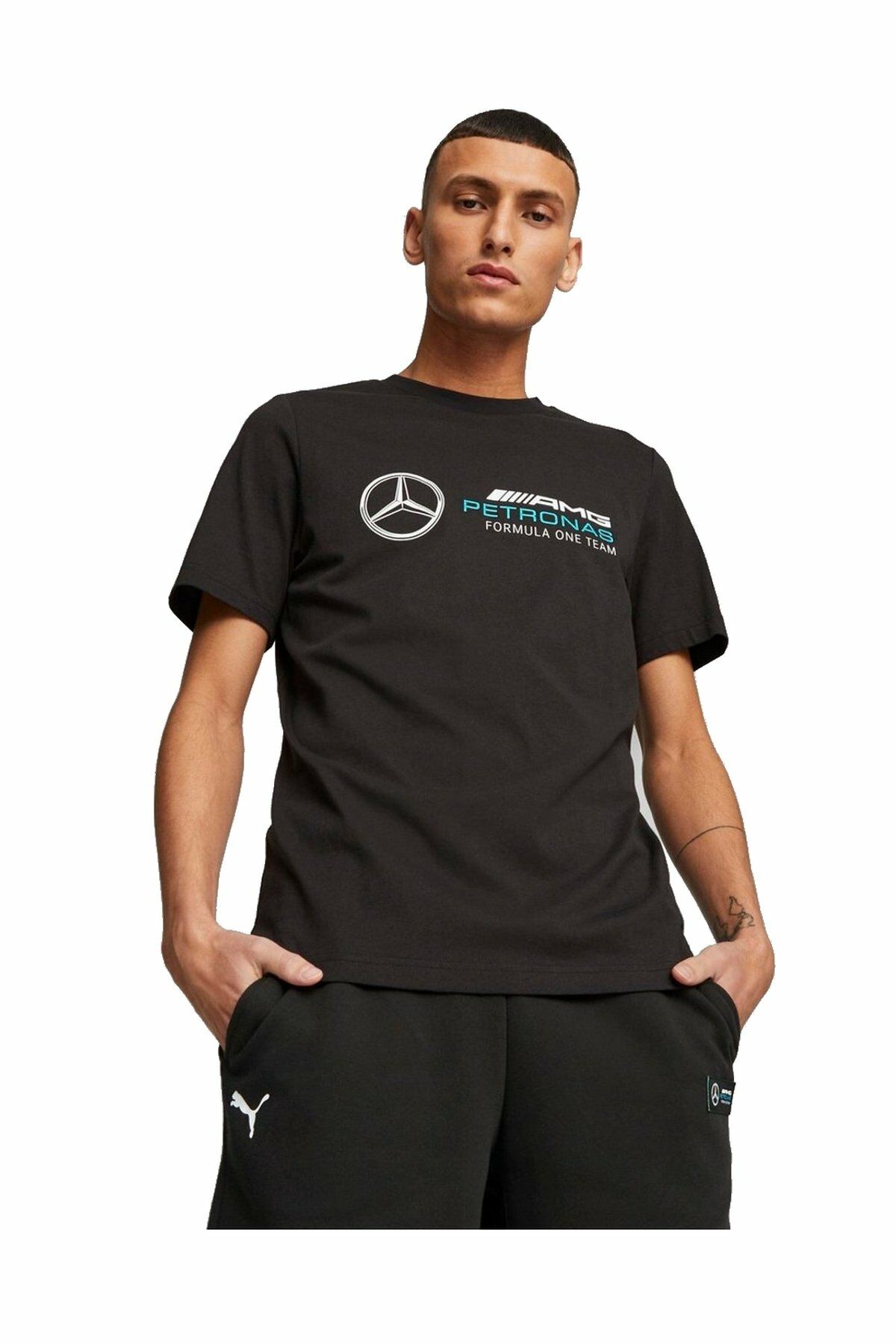 Puma MapF1 Essentials Mercedes Logo Tee Puma-Black Unisex Günlük Tişört 62116501 S