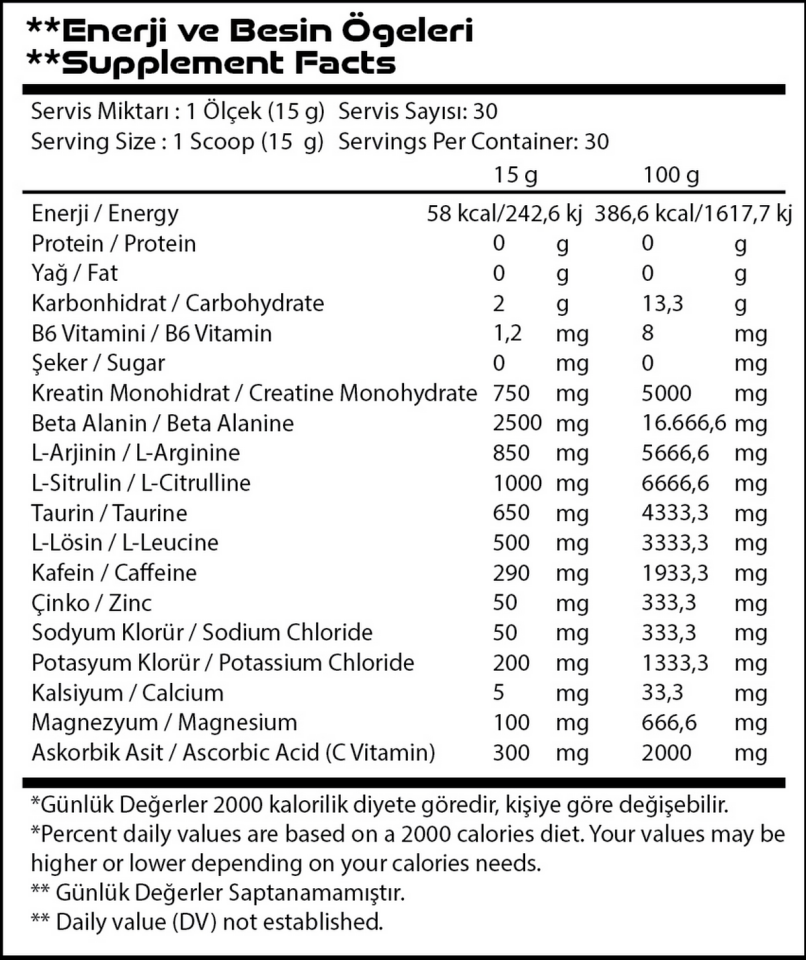 Shock Nutrition Pre Workout Portakal Aromalı 450g 30 Servis