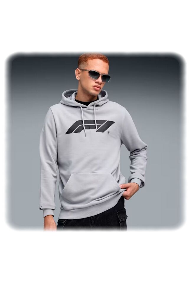 Puma F1 ESS Logo Hoodie Motorsport Erkek Spor Sweatshirt Gri 62585315 2XL