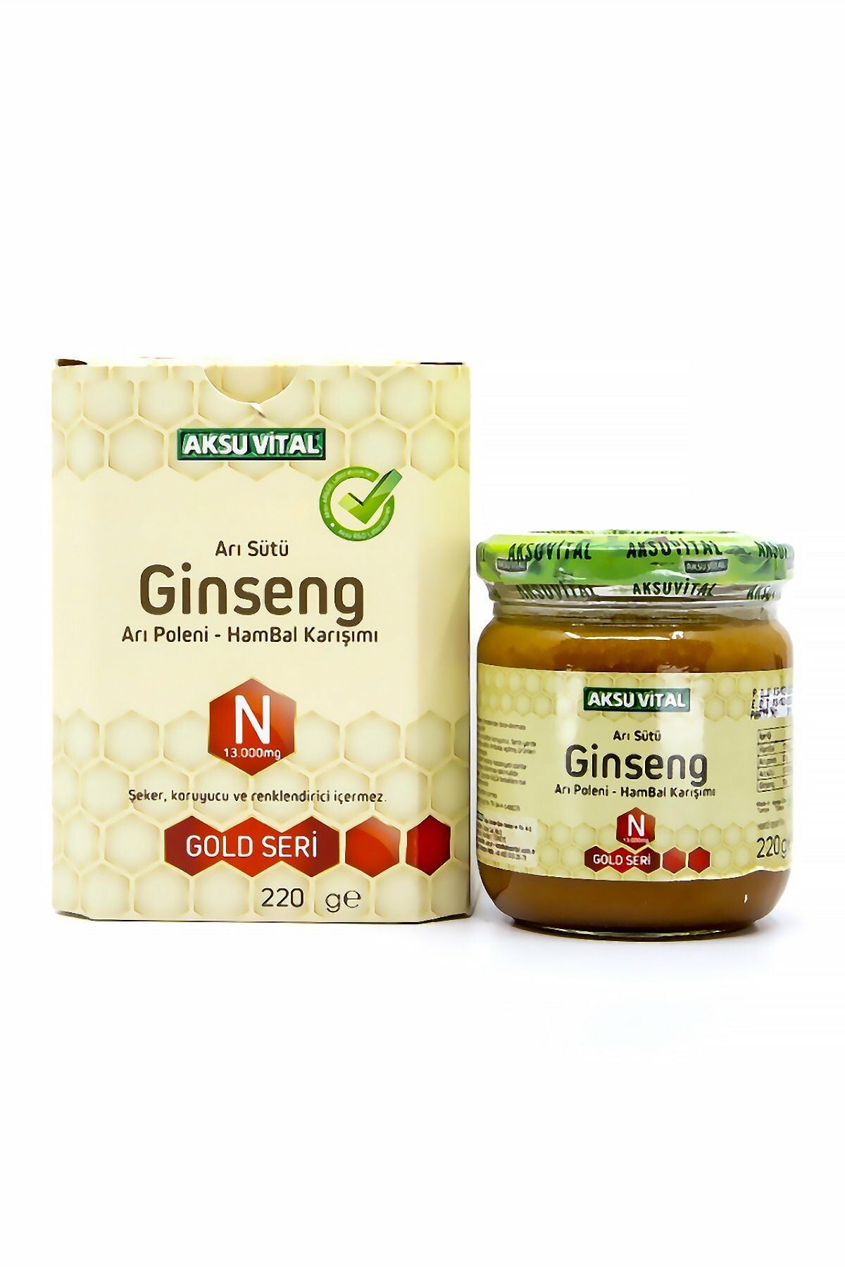 AksuVital Ginsengli Arı Sütü Bal Polen Karışımı (N) 13.000mg 220g