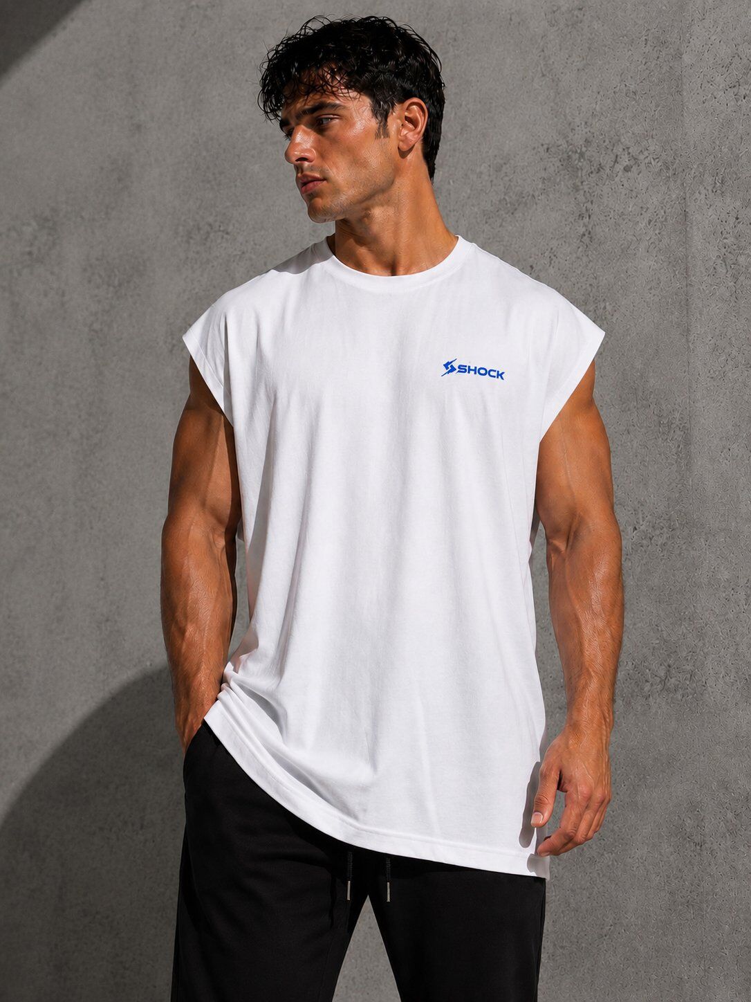Shock Sportswear (Büyük Beden) Günlük Kesik Kol Tişört (M) Beyaz Metalik Mavi Logo