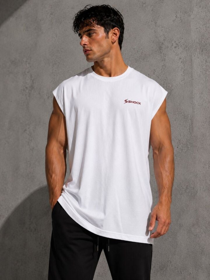 Shock Sportswear (Büyük Beden) Günlük Kesik Kol Tişört (2XL) Beyaz Metalik Kırmızı Logo
