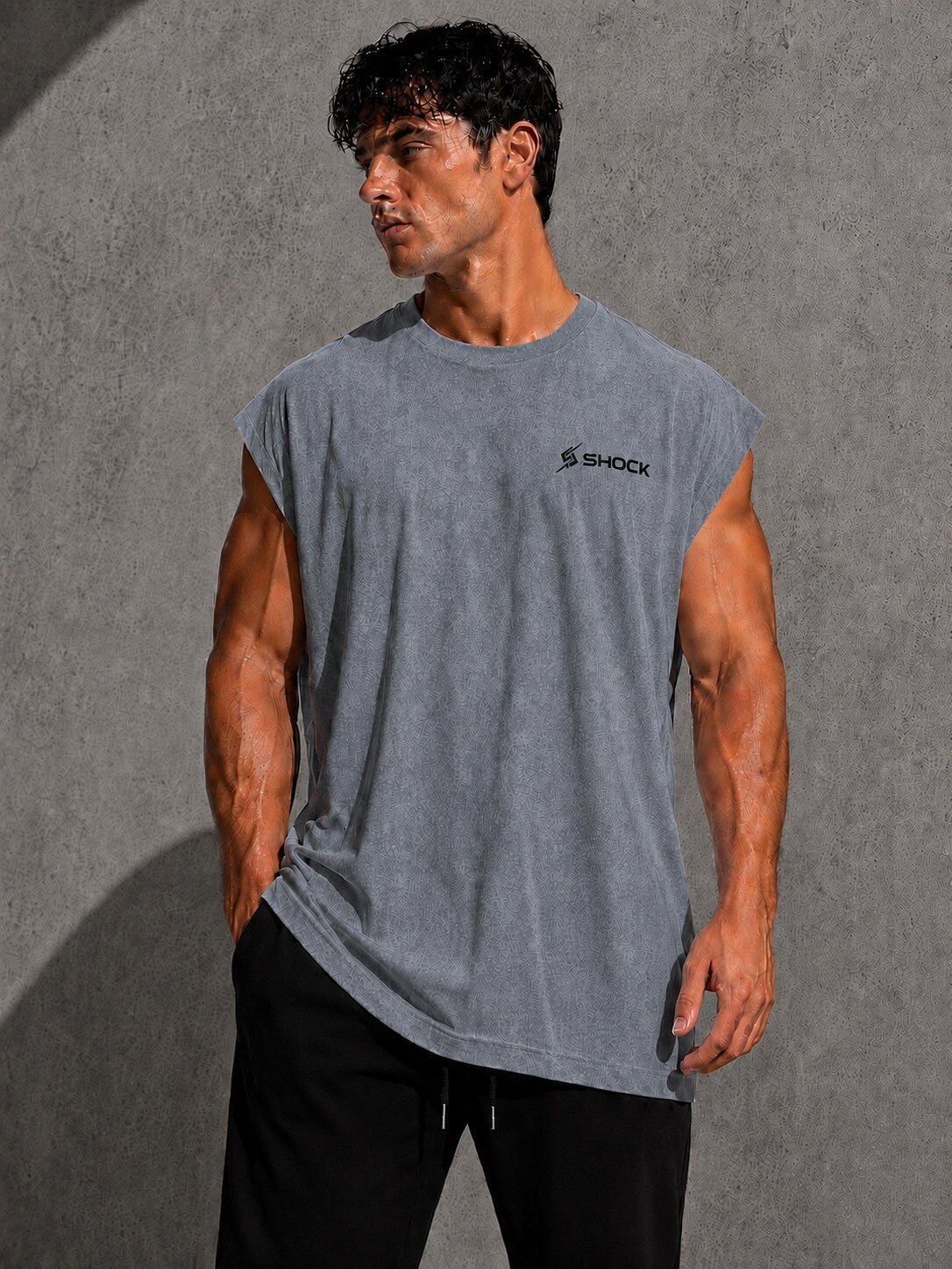 Shock Sportswear (Büyük Beden) Günlük Kesik Kol Tişört (XL) Asit Gri Metalik Siyah Logo