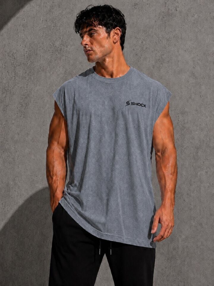 Shock Sportswear (Büyük Beden) Günlük Kesik Kol Tişört (XL) Asit Gri Metalik Siyah Logo