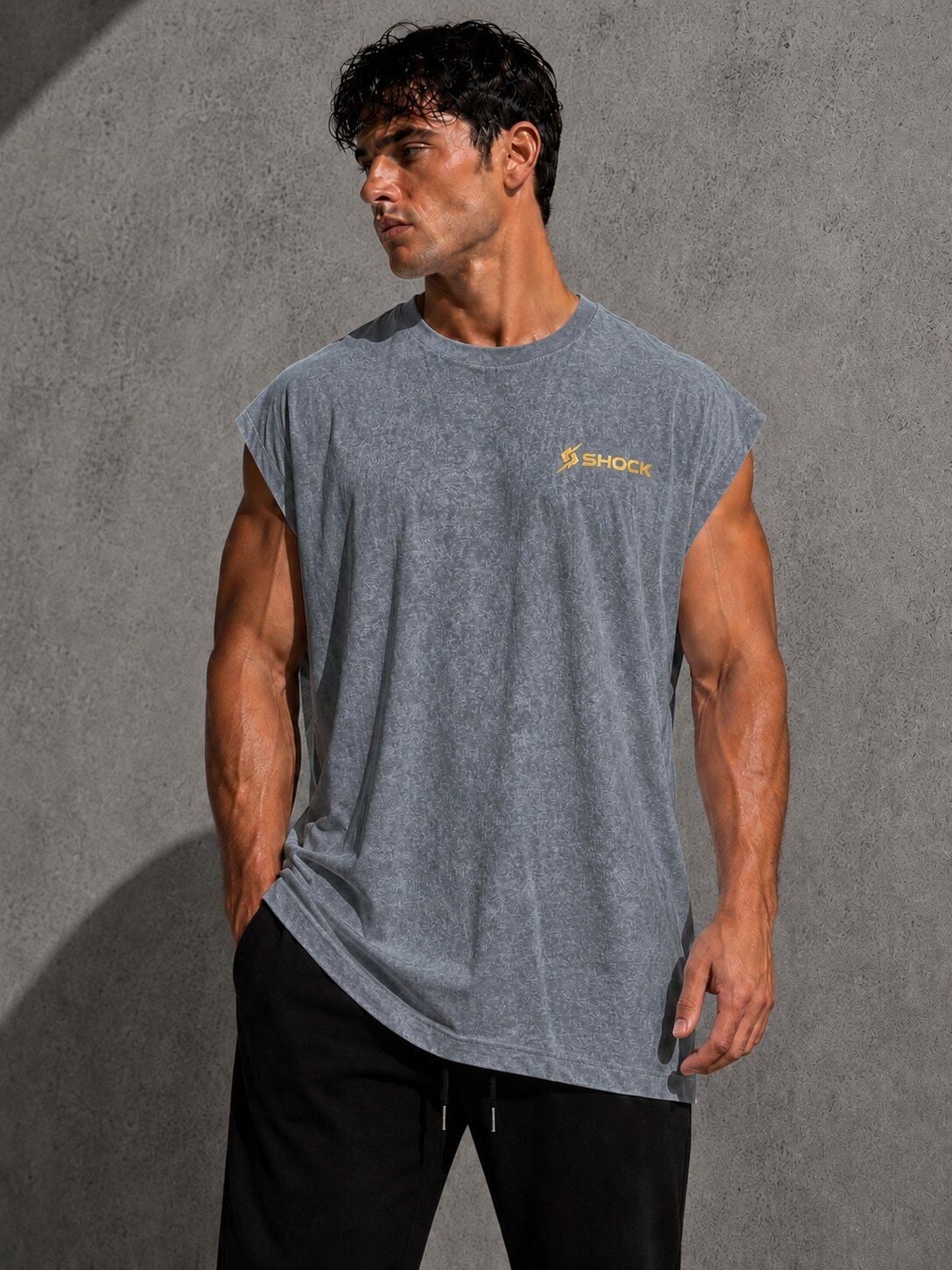 Shock Sportswear (Büyük Beden) Günlük Kesik Kol Tişört (2XL) Asit Gri Metalik Gold Logo