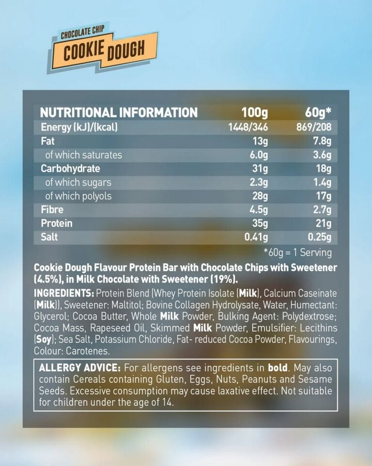 Grenade Chocolate Chip Cookie Dough Protein Bar 60g x 12 Adet