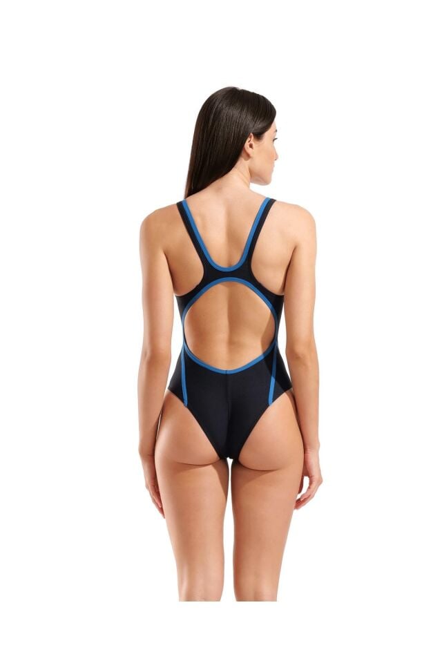 Arena Women's Arena Solid Swimsuit Tech Back Bayan Yüzücü Mayo Siyah/Mavi 010257565