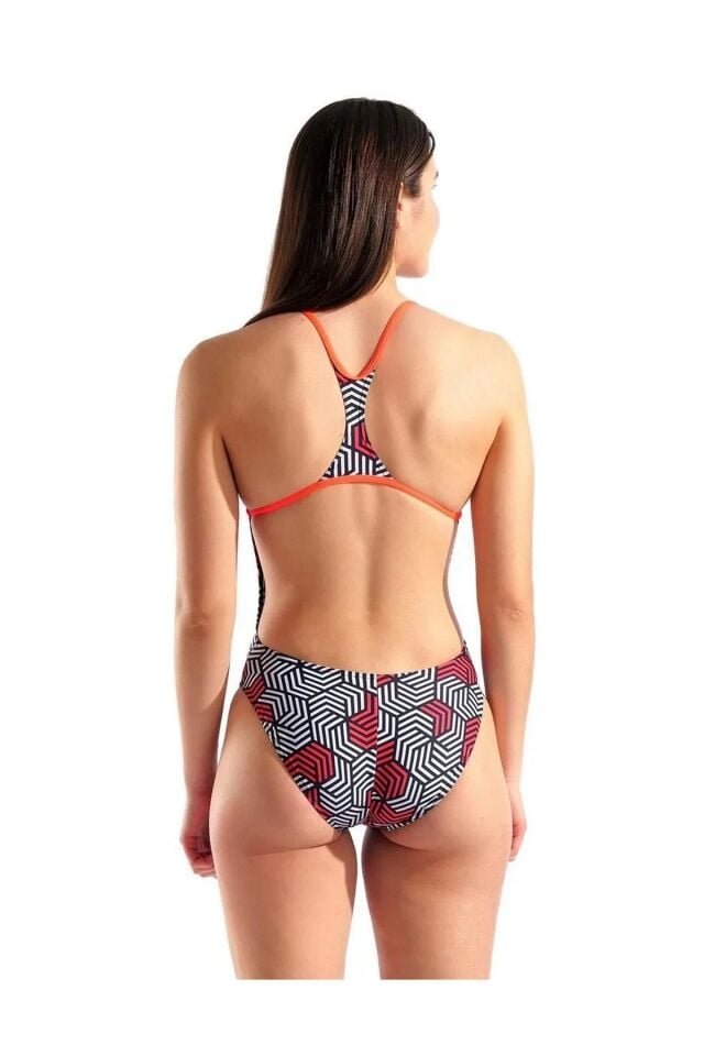 Arena Women's Geometry Swimsuit Swim Booster Back Bayan Yüzücü Mayo Turuncu/Desenli 010178540 40