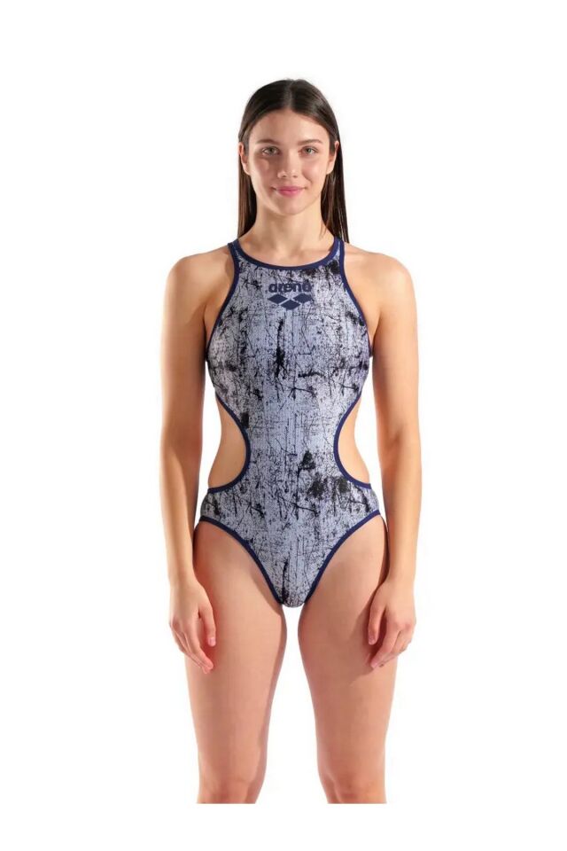 Arena Women's One Lacquer One Piece Bayan Yüzücü Mayo Lacivert/Gri 010267157 34