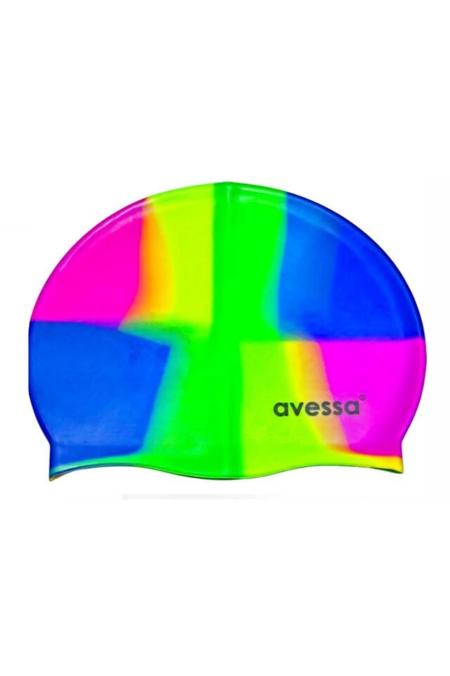 Avessa MC-907 Silikon Gökkuşağı Yüzücü Bone Pembe/Lacivert/Sarı
