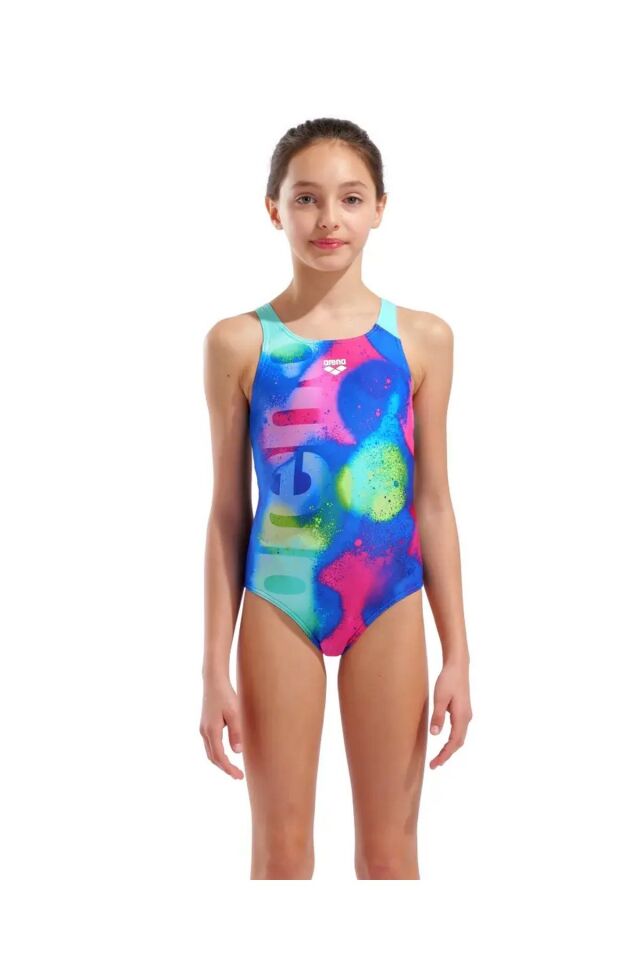 Arena Girl's Spray Paint Swimsuit Swim Pro Back Kız Çocuk Yüzücü Mayo Pembe/Lacivert 010286740 14-15