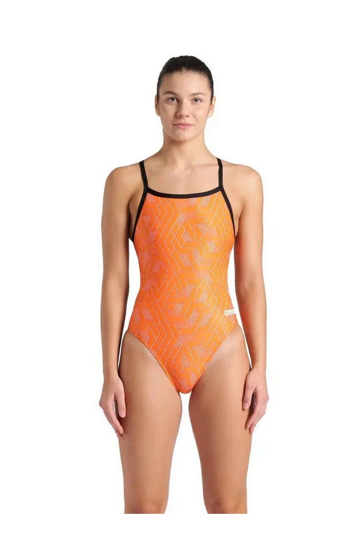 Arena Women's Escape Swimsuit Challenge Back Bayan Yüzücü Mayo Turuncu/Desenli 007739300 34