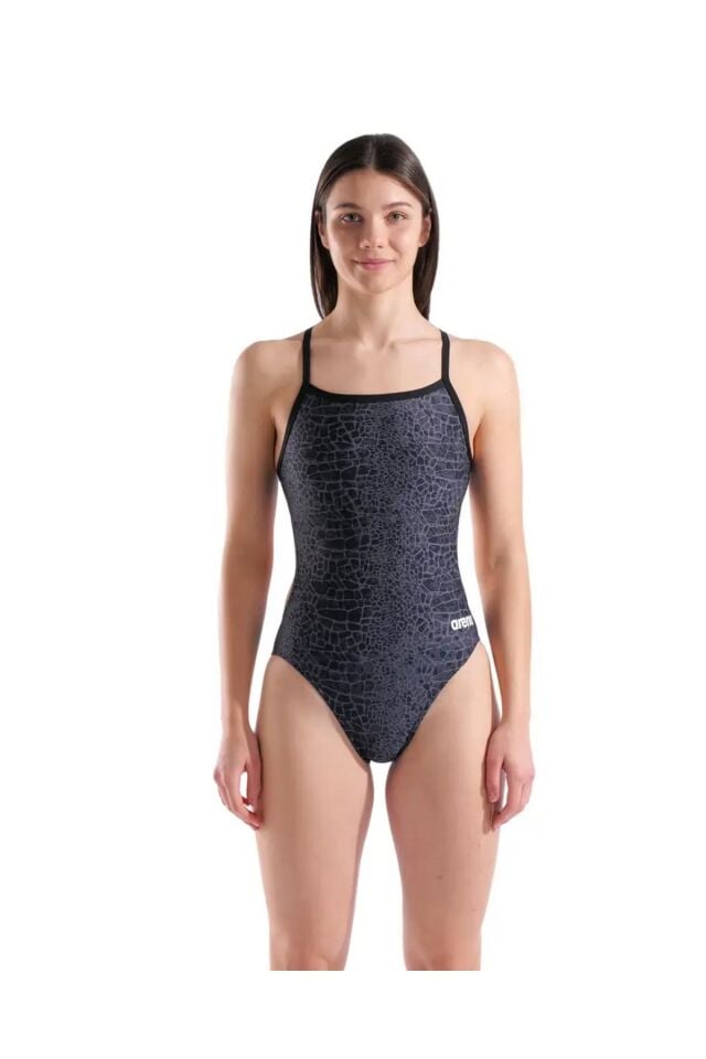 Arena Women's Snake Skin Swimsuit Challenge Bayan Yüzücü Mayo Siyah/Desenli 010156500