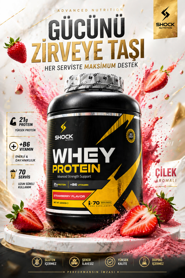 Shock Nutrition Whey Protein Çilek Aromalı 2240g 70 Servis