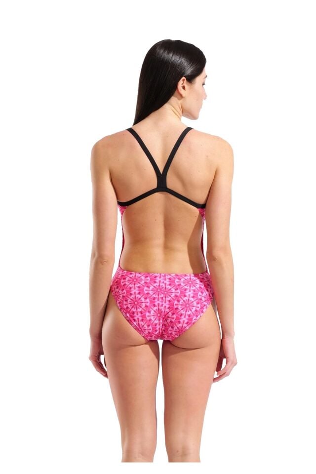 Arena Women Floral Swimsuit Challenge Back Bayan Yüzücü Mayo Pembe 011649590