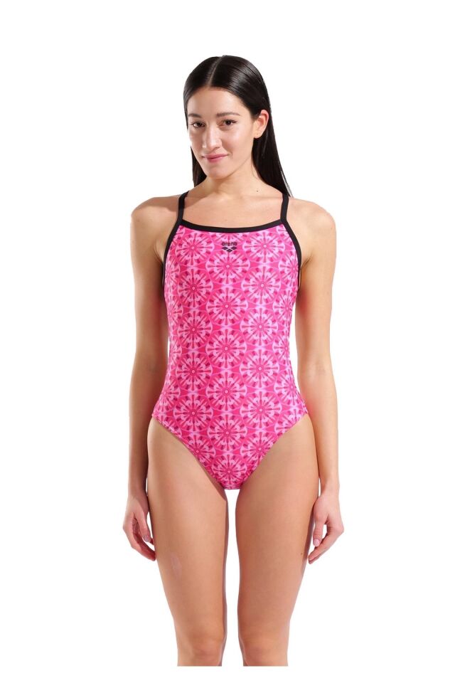 Arena Women Floral Swimsuit Challenge Back Bayan Yüzücü Mayo Pembe 011649590 28