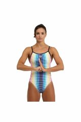 Arena Women's Circle Stripe SwimSuit Lace Back Bayan Yüzücü Mayo Renkli 005927550 34