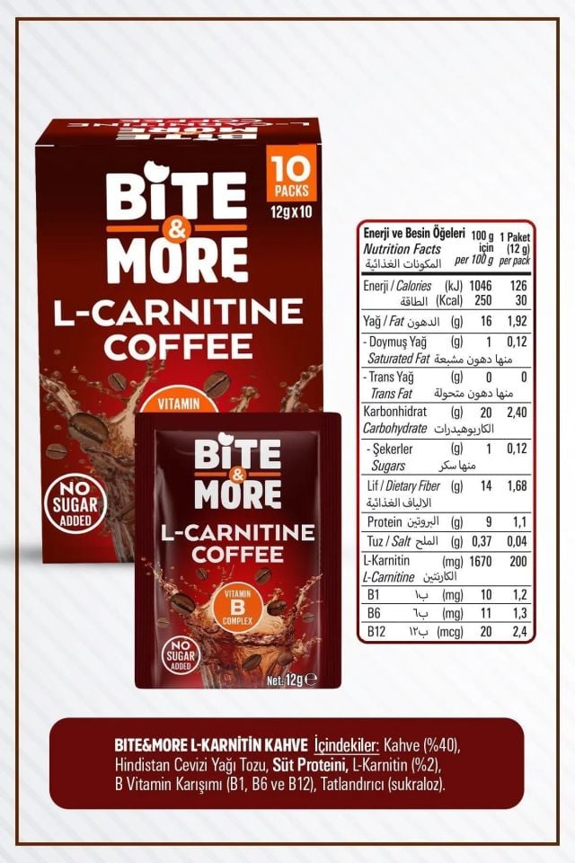 Bite & More L-Carnitine Coffee Tek İçimlik Kahve 12gr x 10 Adet