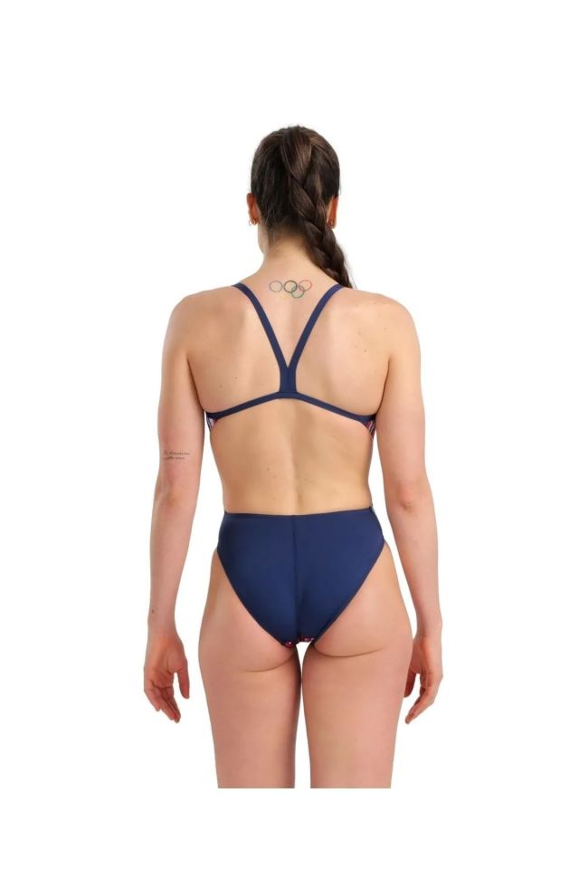 Arena Women's SwimSuit Challenge Back Marbled Bayan Yüzücü Mayo Desenli Mavi 005562740