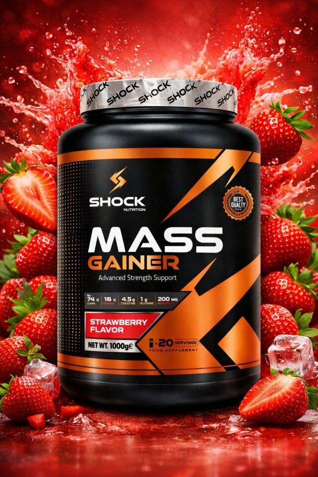 Shock Nutrition Mass Gainer Çilek Aromalı 1000g 20 Servis