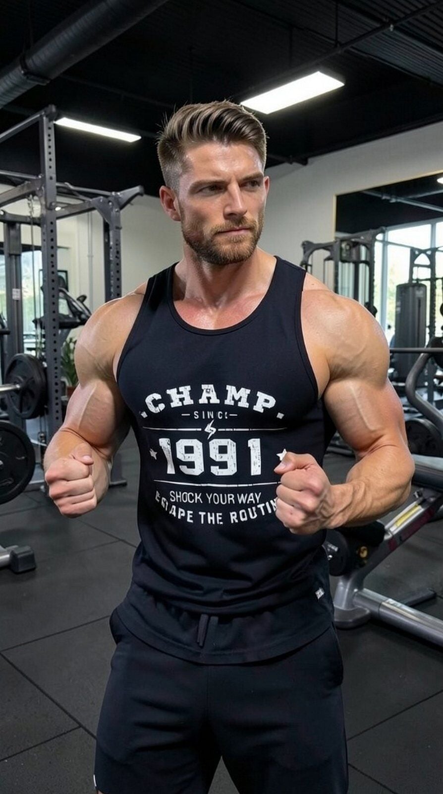 Shock Sportswear Baskılı Spor Atlet (2XL) Siyah / Beyaz Logo