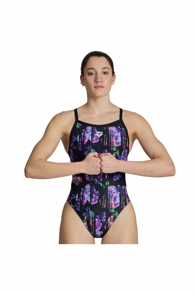 Arena Women's Rose Texture Swimsuit Xcross Back Bayan Yüzücü Mayo 38 Beden Renkli 006641505-38