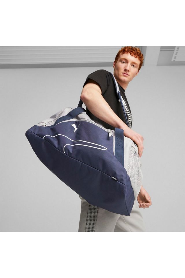 Puma Fundamentals Sports Bag M Puma-Navy Concrete-Gray Unisex Spor Çanta Lacivert 07923708