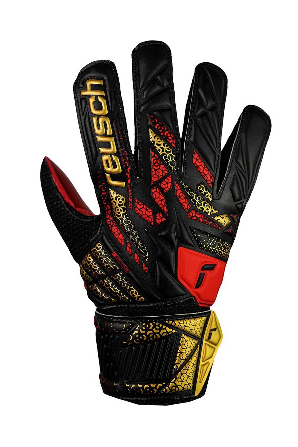 Reusch 7075 Attrakt Solid Junior Çocuk Kaleci Eldiveni Siyah/Altın/Kırmızı No 5